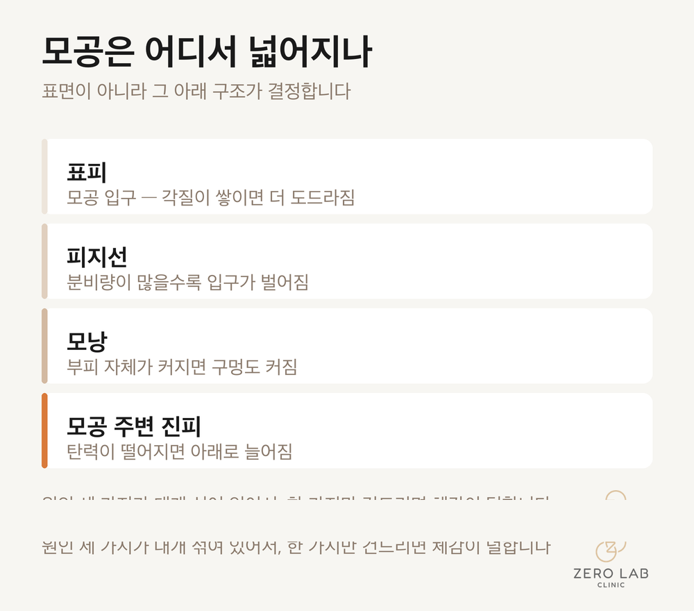 모공 구조 레이어 단면도