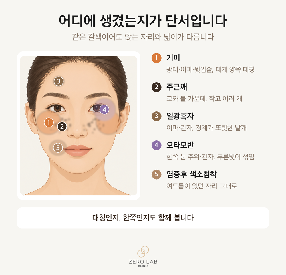 얼굴 색소가 잘 생기는 자리 지도