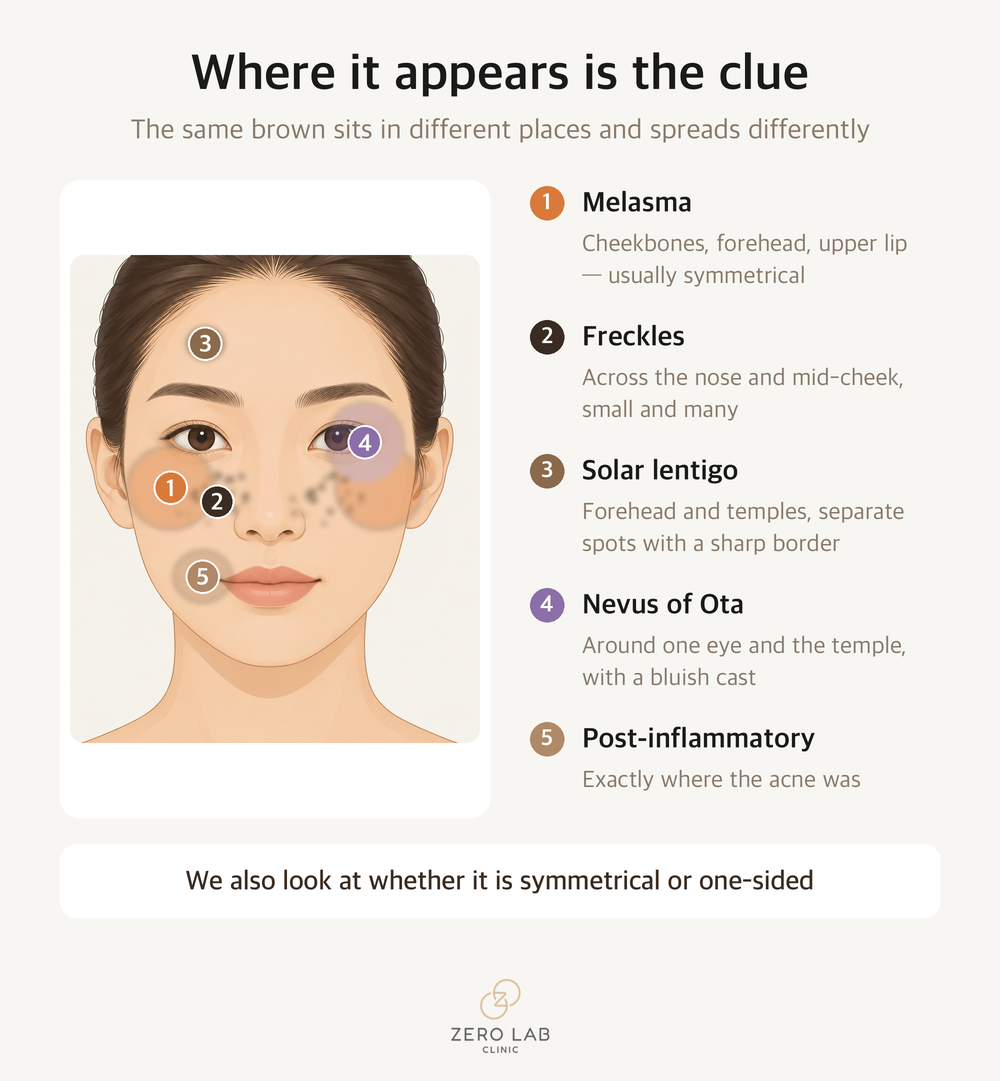 Map of where facial pigment tends to appear