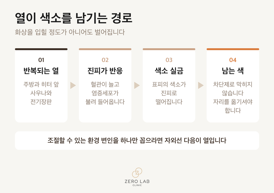 반복되는 열이 색소를 남기기까지의 단계 도식