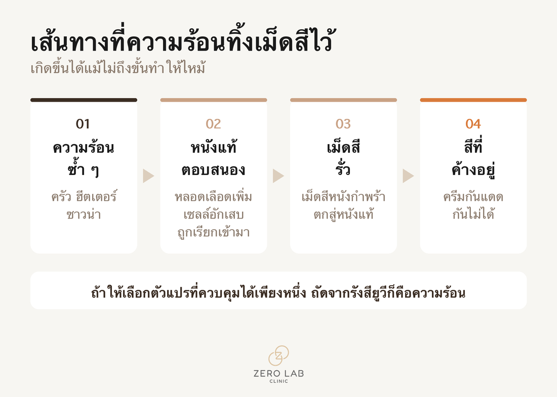 แผนภาพขั้นตอนตั้งแต่ความร้อนที่เกิดซ้ำจนถึงการทิ้งเม็ดสีไว้