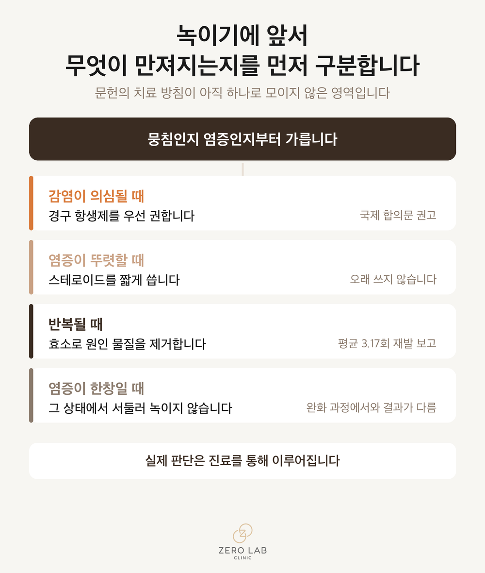 치료 순서와 재발 시 분기를 정리한 흐름도