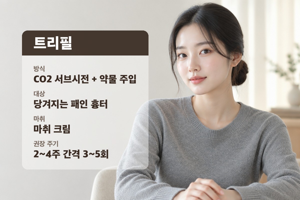 패인 흉터가 정돈된 여성의 옆모습